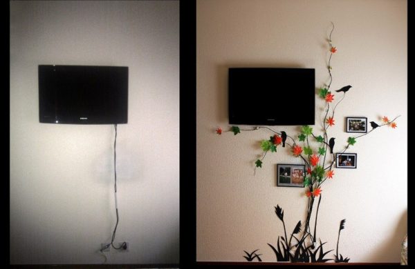 Decoração de parede para esconder cabos